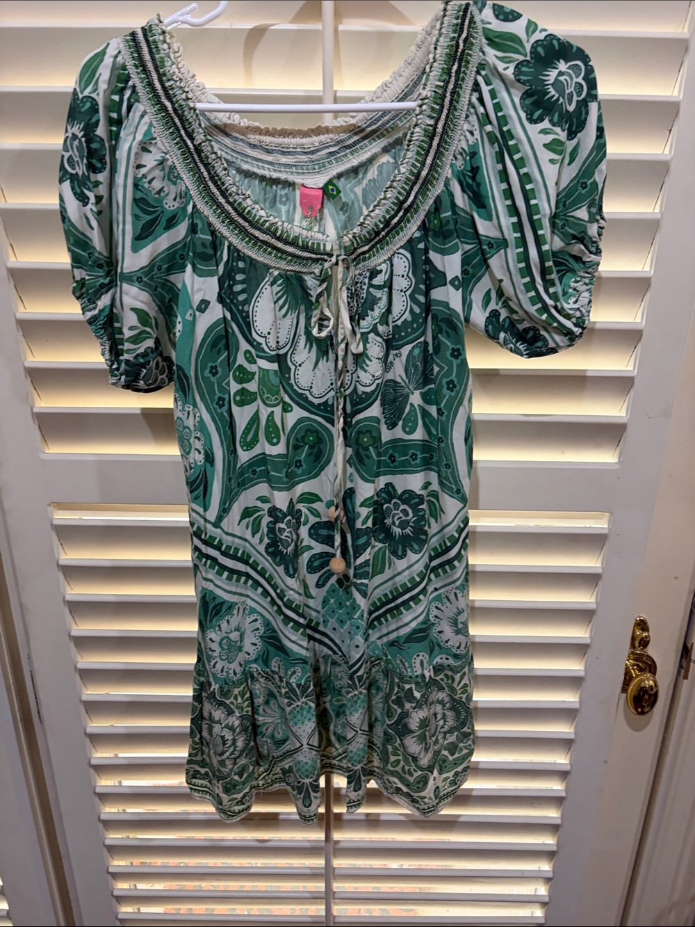 Farm Rio Green Floral Boho Peasant Dress . Size P